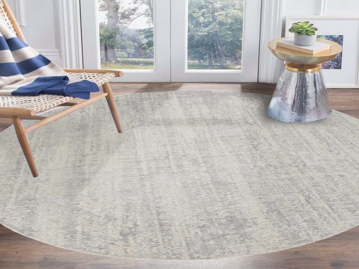 Modern / Contemporary hand-knotted wool/silk rug in Gray, 8'10" x 8'10" — SKU O062864 (view 2)