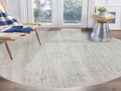 Grey 8'10" x 8'10" Modern / Contemporary Handloom Wool/Silk Rug - Sku: O062864
