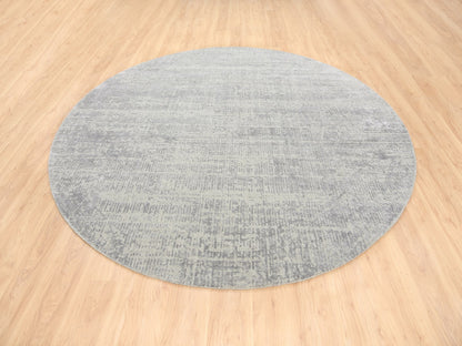 Grey 8'10" x 8'10" Modern / Contemporary Handloom Wool/Silk Rug - Sku: O062864