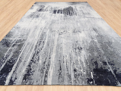 Grey 12'0" x 18'1" Modern / Contemporary Hand knotted Wool/Silk Rug - Sku: O062870