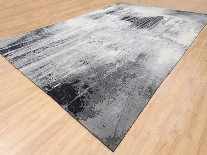 Grey 12'0" x 18'1" Modern / Contemporary Hand knotted Wool/Silk Rug - Sku: O062870