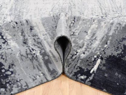 Grey 12'0" x 18'1" Modern / Contemporary Hand knotted Wool/Silk Rug - Sku: O062870