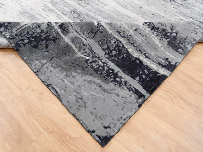 Grey 12'0" x 18'1" Modern / Contemporary Hand knotted Wool/Silk Rug - Sku: O062870
