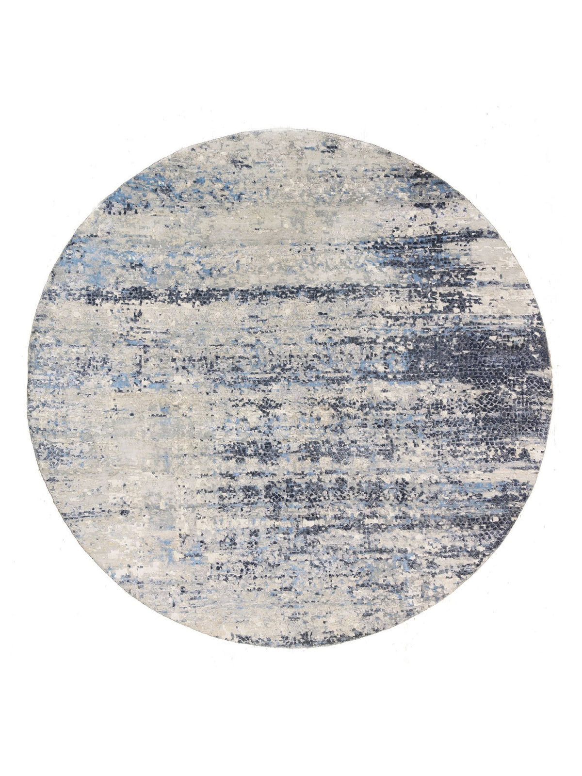 Modern / Contemporary hand-knotted wool/silk rug in Blue, 9'10" x 10' — SKU O062871