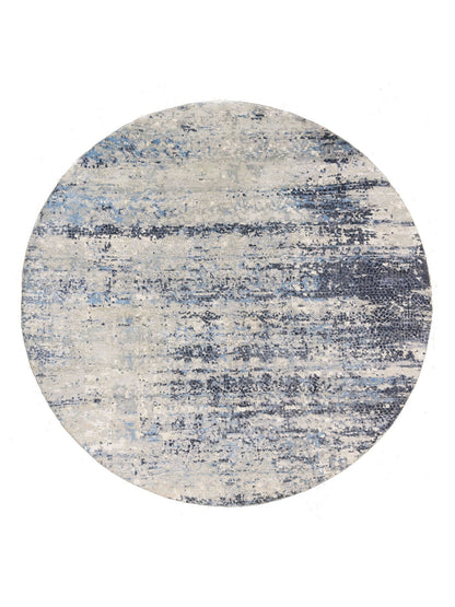 Modern / Contemporary hand-knotted wool/silk rug in Blue, 9'10" x 10' — SKU O062871