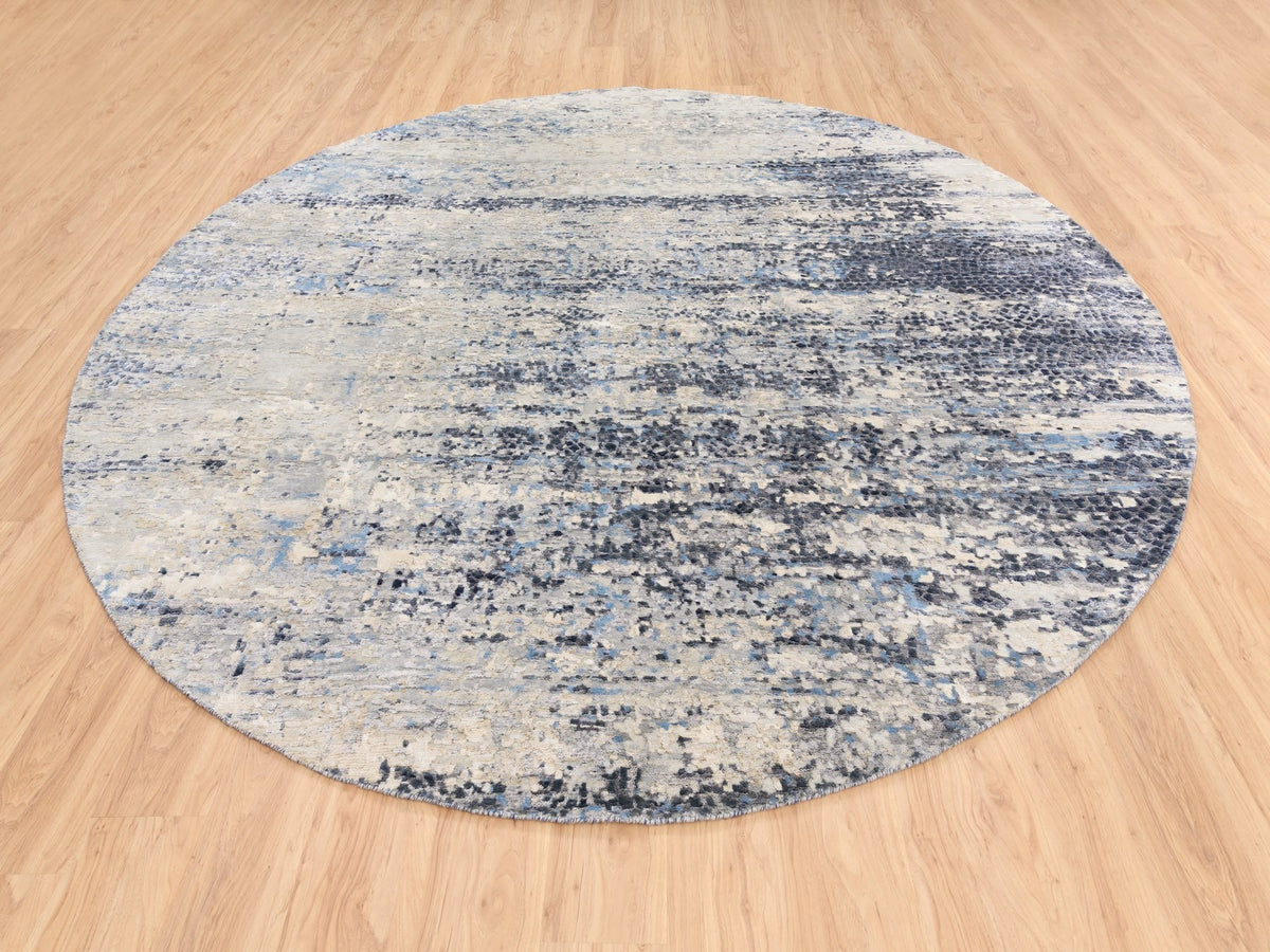 Modern / Contemporary hand-knotted wool/silk rug in Blue, 9'10" x 10' — SKU O062871 (view 3)