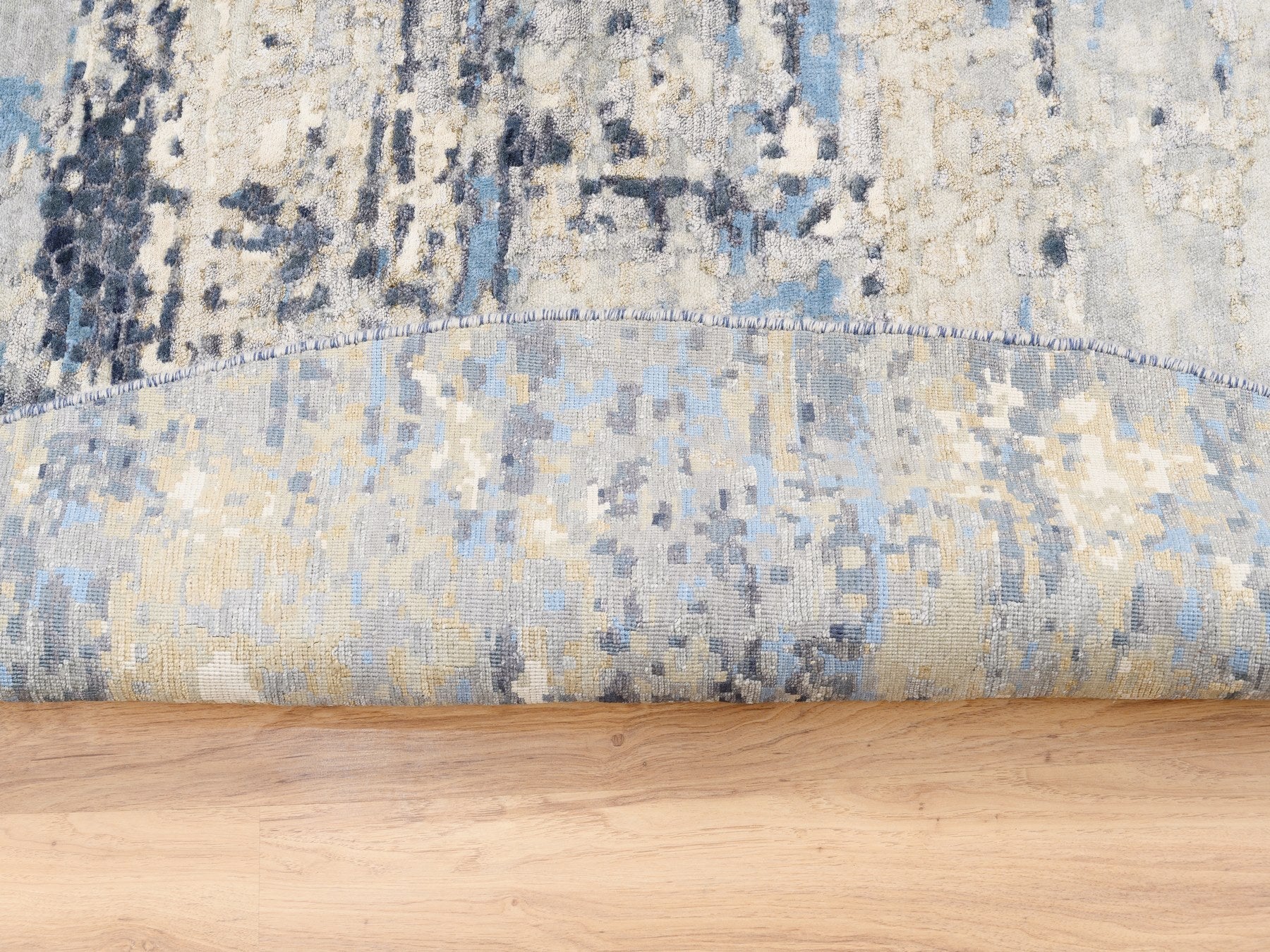 Modern / Contemporary hand-knotted wool/silk rug in Blue, 9'10" x 10' — SKU O062871 (view 5)