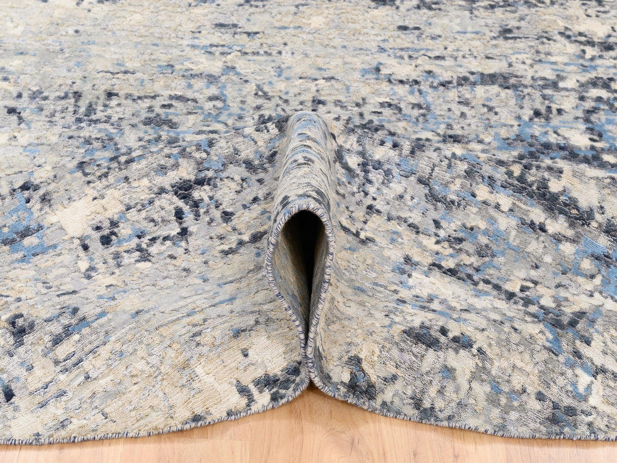Modern / Contemporary hand-knotted wool/silk rug in Blue, 9'10" x 10' — SKU O062871 (view 6)