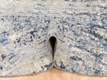 Modern / Contemporary hand-knotted wool/silk rug in Blue, 9'10" x 10' — SKU O062871 (view 6)