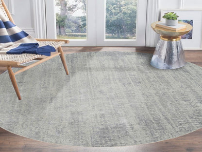 Grey 10'0" x 10'0" Modern / Contemporary Handloom Wool/Silk Rug - Sku: O062874