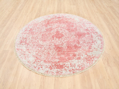 Pink 5'10" x 6'0" Transitional Hand knotted Wool/Silk Rug - Sku: O062875