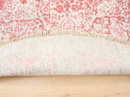 Pink 5'10" x 6'0" Transitional Hand knotted Wool/Silk Rug - Sku: O062875