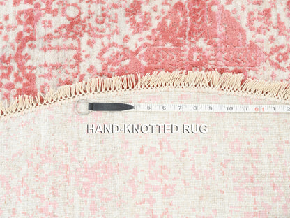 Pink 5'10" x 6'0" Transitional Hand knotted Wool/Silk Rug - Sku: O062875