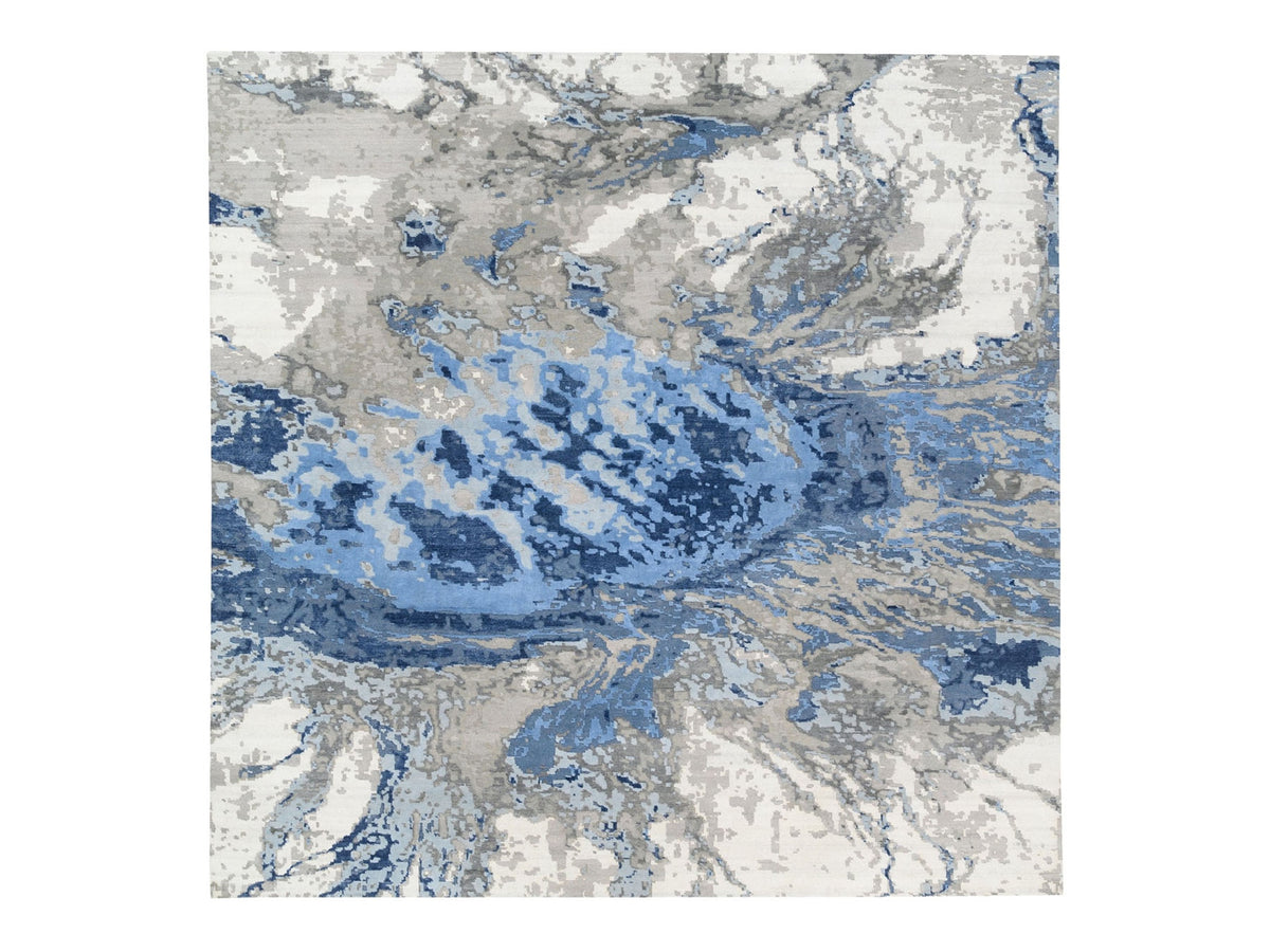 Modern / Contemporary hand-knotted wool/silk rug in Blue, 10' x 10'1" — SKU O062878