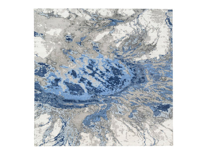 Modern / Contemporary hand-knotted wool/silk rug in Blue, 10' x 10'1" — SKU O062878