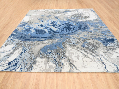 Modern / Contemporary hand-knotted wool/silk rug in Blue, 10' x 10'1" — SKU O062878 (view 3)