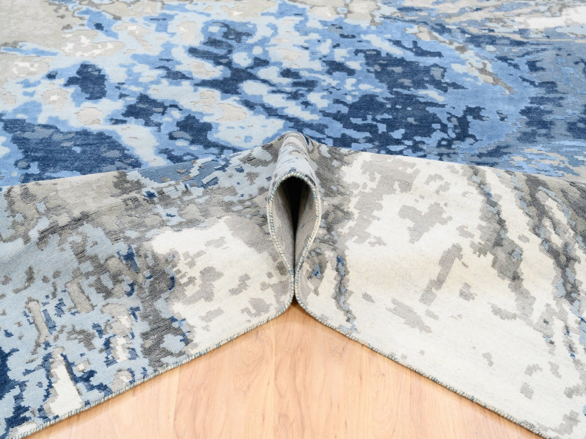 Modern / Contemporary hand-knotted wool/silk rug in Blue, 10' x 10'1" — SKU O062878 (view 6)