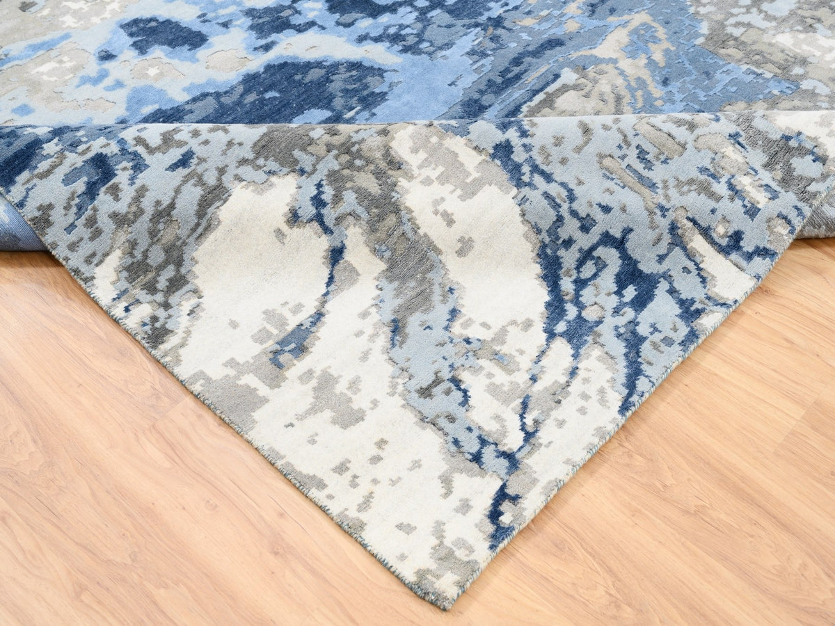 Modern / Contemporary hand-knotted wool/silk rug in Blue, 10' x 10'1" — SKU O062878 (view 7)