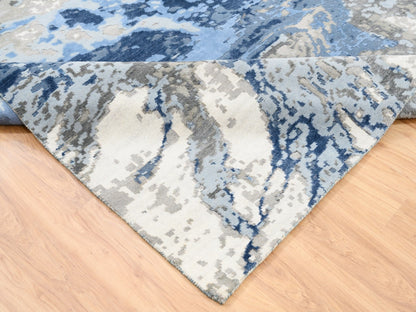 Modern / Contemporary hand-knotted wool/silk rug in Blue, 10' x 10'1" — SKU O062878 (view 7)