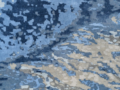 Modern / Contemporary hand-knotted wool/silk rug in Blue, 10' x 10'1" — SKU O062878 (view 9)