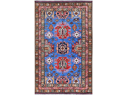 Blue 2'10" x 4'6" Kazak Hand knotted Wool Rug - Sku: O0628
