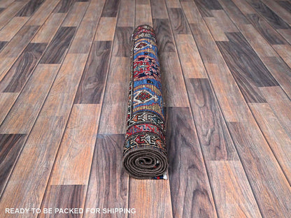 Blue 2'10" x 4'6" Kazak Hand knotted Wool Rug - Sku: O0628