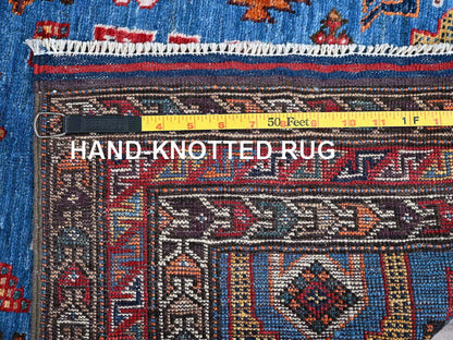 Blue 2'10" x 4'6" Kazak Hand knotted Wool Rug - Sku: O0628