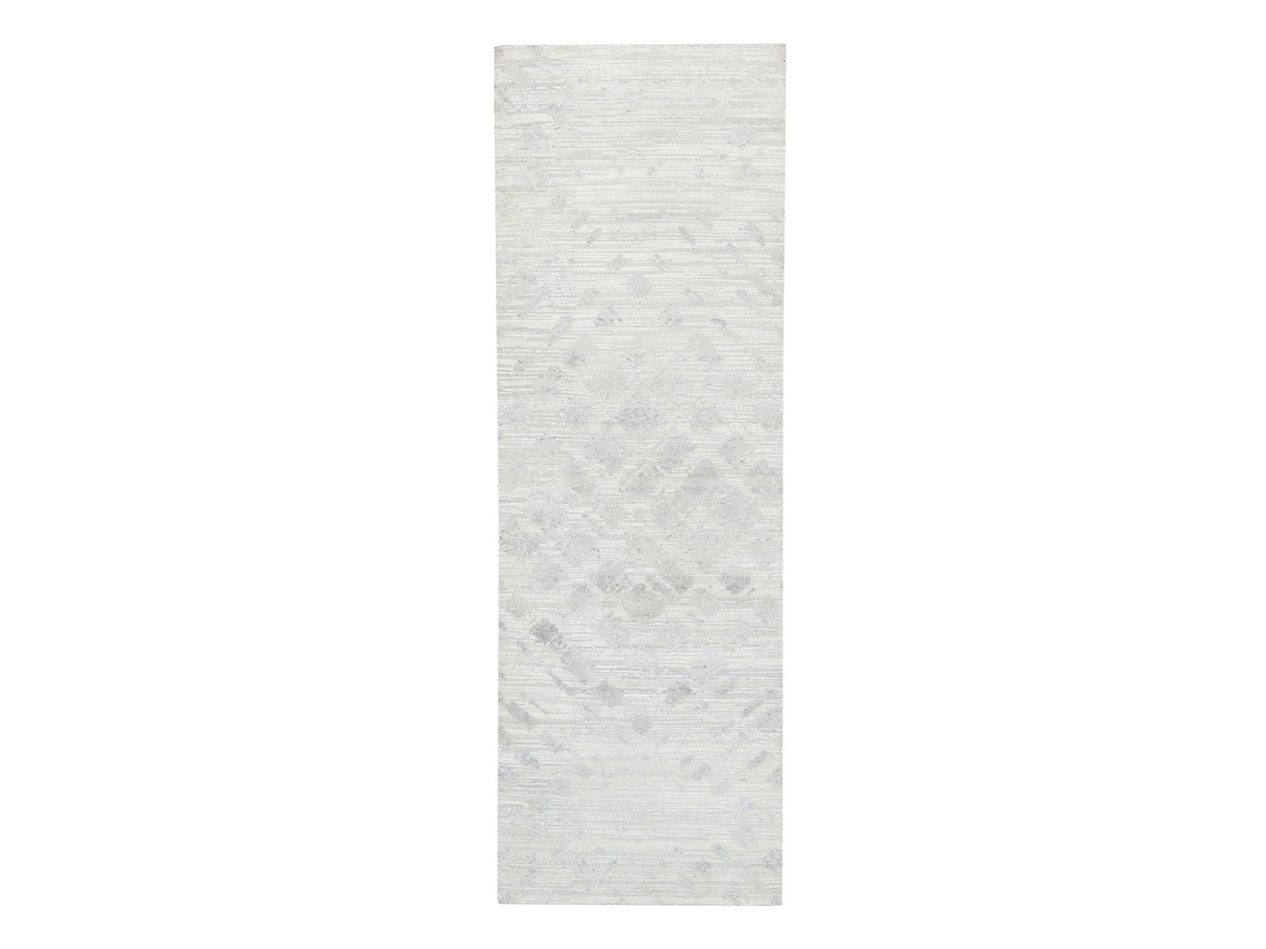 Gray 4'0" x 12'0" Modern / Contemporary Hand knotted Wool Rug - Sku: O062906