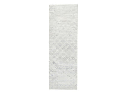 Grey 4'0" x 12'0" Modern / Contemporary Hand knotted Wool Rug - Sku: O062906