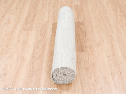 Grey 4'0" x 12'0" Modern / Contemporary Hand knotted Wool Rug - Sku: O062906