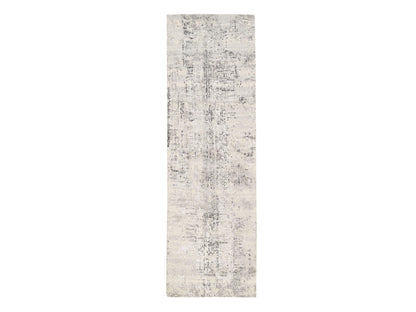Grey 2'6" x 8'1" Modern / Contemporary Hand knotted Wool Rug - Sku: O062913