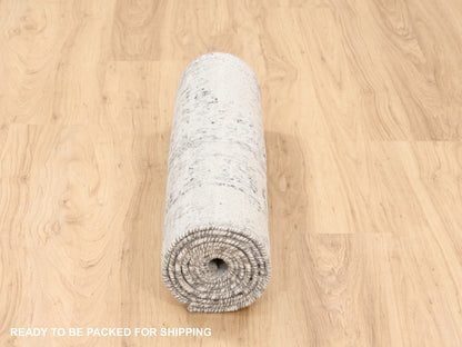 Grey 2'6" x 8'1" Modern / Contemporary Hand knotted Wool Rug - Sku: O062913