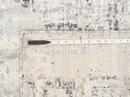 Grey 2'6" x 8'1" Modern / Contemporary Hand knotted Wool Rug - Sku: O062913