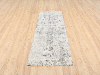 Grey 2'5" x 8'0" Modern / Contemporary Hand knotted Wool Rug - Sku: O062915