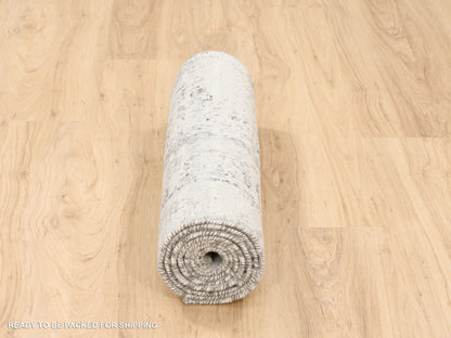 Grey 2'5" x 8'0" Modern / Contemporary Hand knotted Wool Rug - Sku: O062915