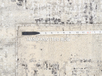 Grey 2'5" x 8'0" Modern / Contemporary Hand knotted Wool Rug - Sku: O062915