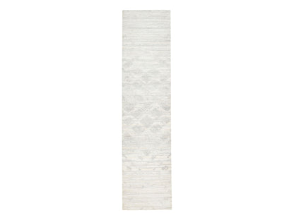 Grey 2'7" x 12'0" Modern / Contemporary Hand knotted Wool Rug - Sku: O062919