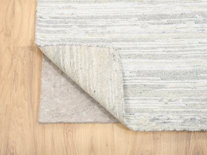 Grey 2'7" x 12'0" Modern / Contemporary Hand knotted Wool Rug - Sku: O062919