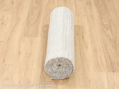 Grey 2'7" x 12'0" Modern / Contemporary Hand knotted Wool Rug - Sku: O062919