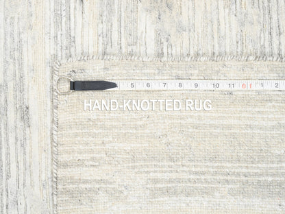 Grey 2'7" x 12'0" Modern / Contemporary Hand knotted Wool Rug - Sku: O062919