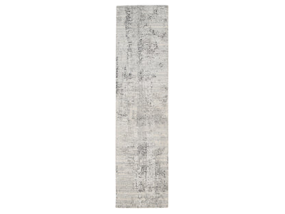 Grey 2'5" x 10'0" Modern / Contemporary Hand knotted Wool Rug - Sku: O062921