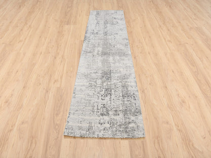 Grey 2'5" x 10'0" Modern / Contemporary Hand knotted Wool Rug - Sku: O062921
