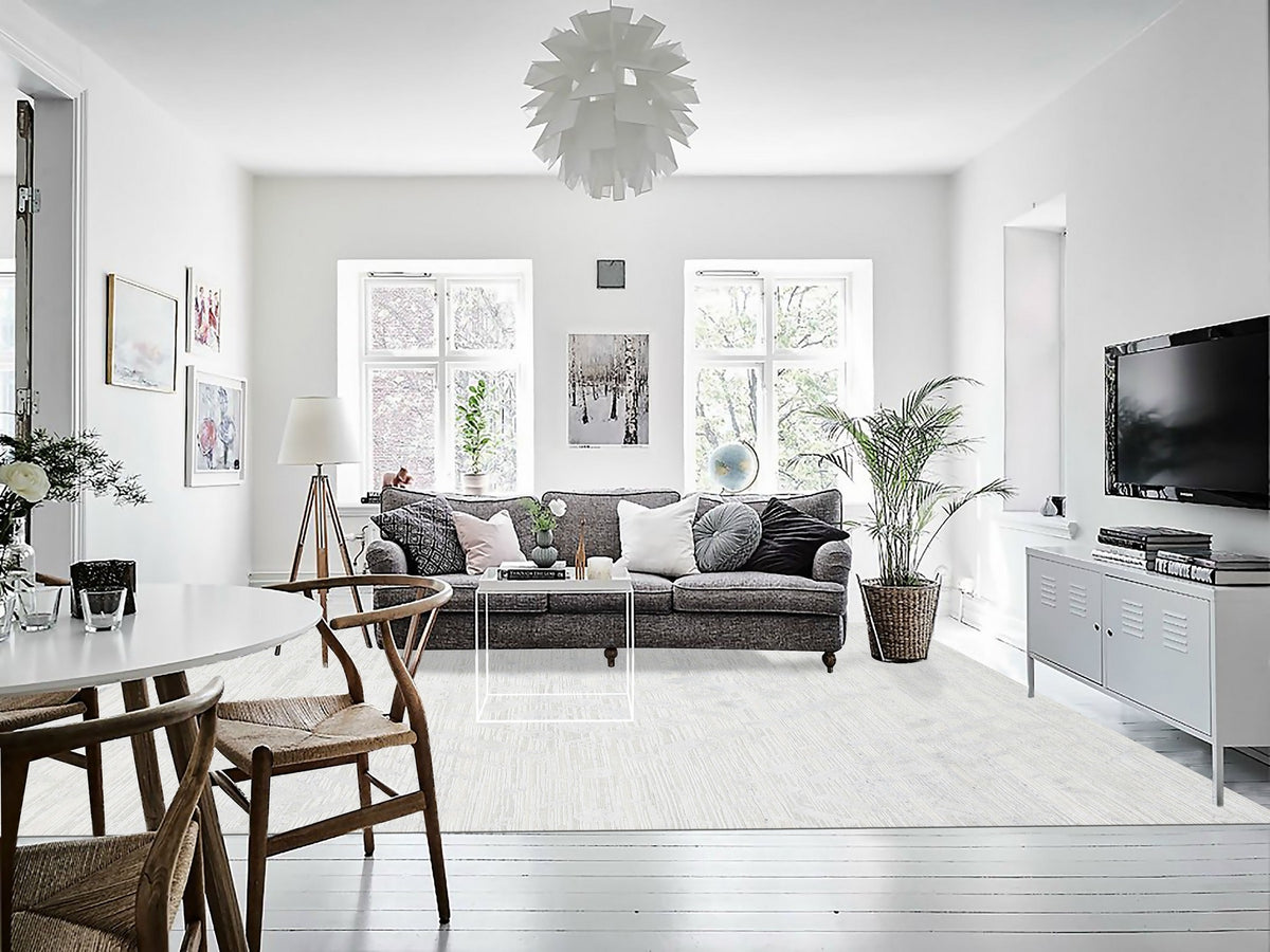 Modern / Contemporary hand-knotted wool rug in Gray, 9'10" x 10' — SKU O062924 (view 2)