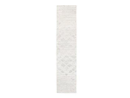 Grey 2'6" x 12'0" Modern / Contemporary Hand knotted Wool Rug - Sku: O062938