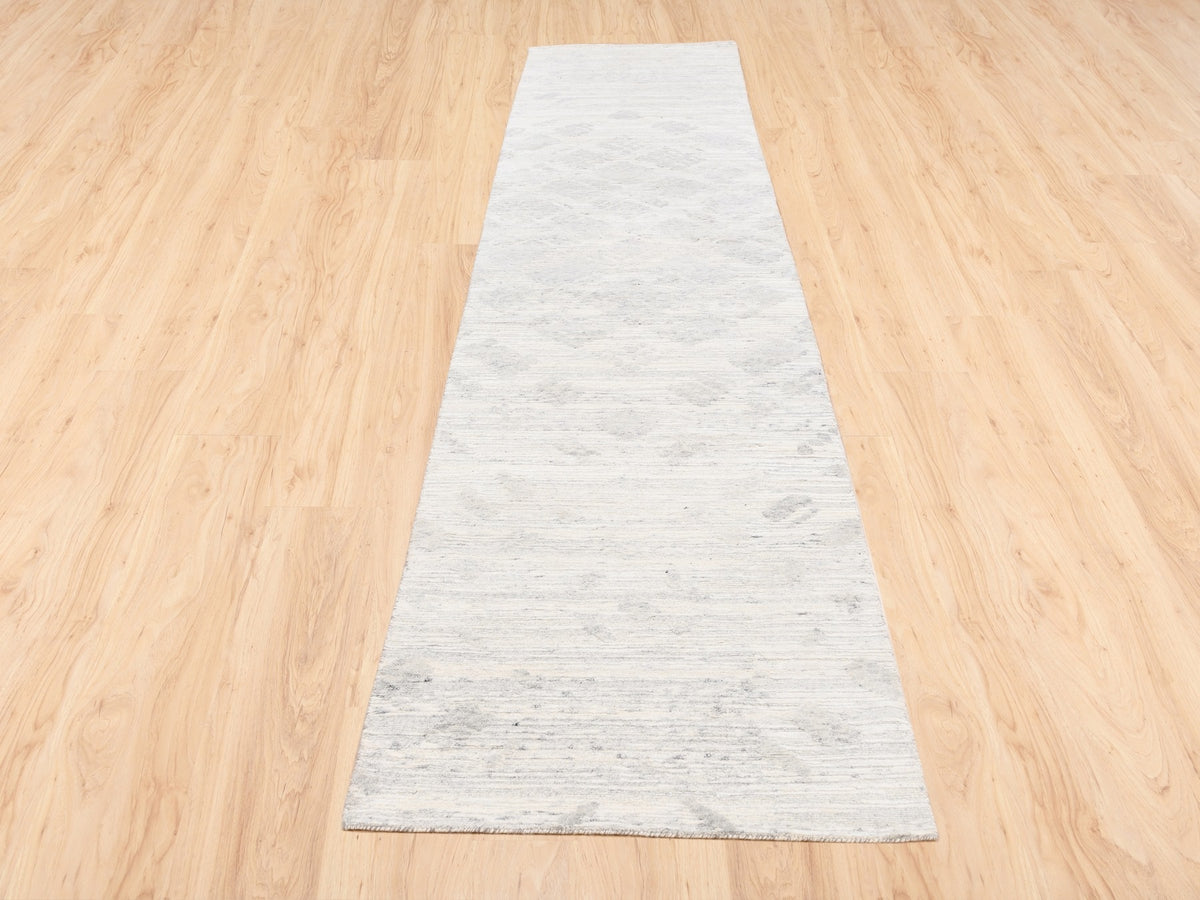Modern / Contemporary hand-knotted wool runner in Gray, 2'6" x 12' — SKU O062938 (view 2)