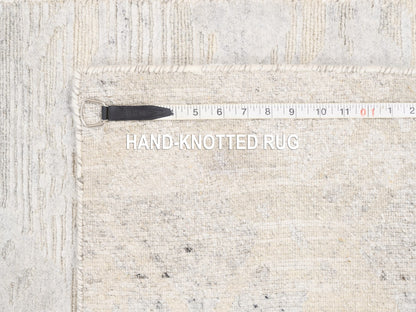 Grey 2'6" x 12'0" Modern / Contemporary Hand knotted Wool Rug - Sku: O062938
