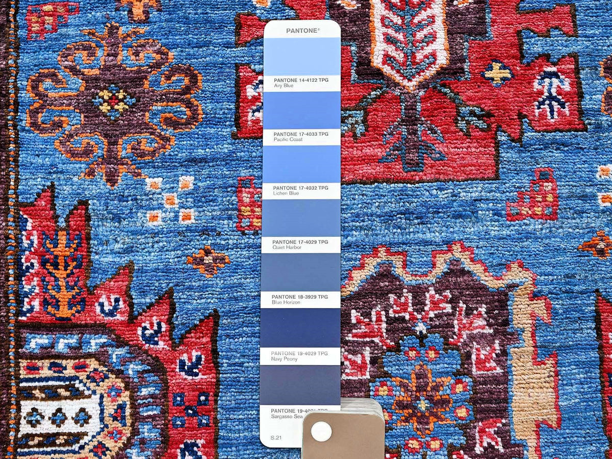 Ersari Kazak hand-knotted wool rug in Blue & Multicolor, 2'10" x 4'9" — SKU O0629 (view 4)