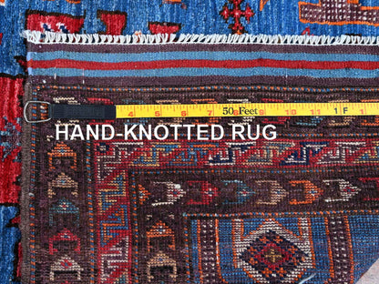 Blue 2'10" x 4'9" Kazak Hand knotted Wool Rug - Sku: O0629