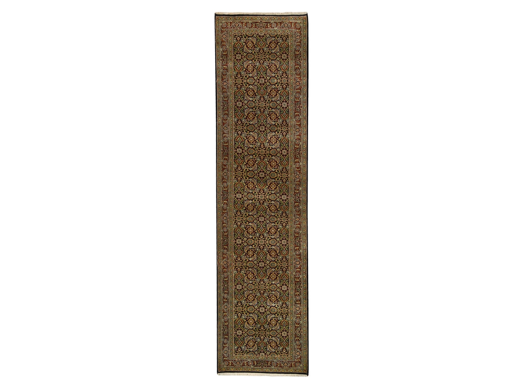 Herati Fine Oriental hand-knotted wool runner in Black & Midnight Blue, 2'6" x 10' — SKU O063006