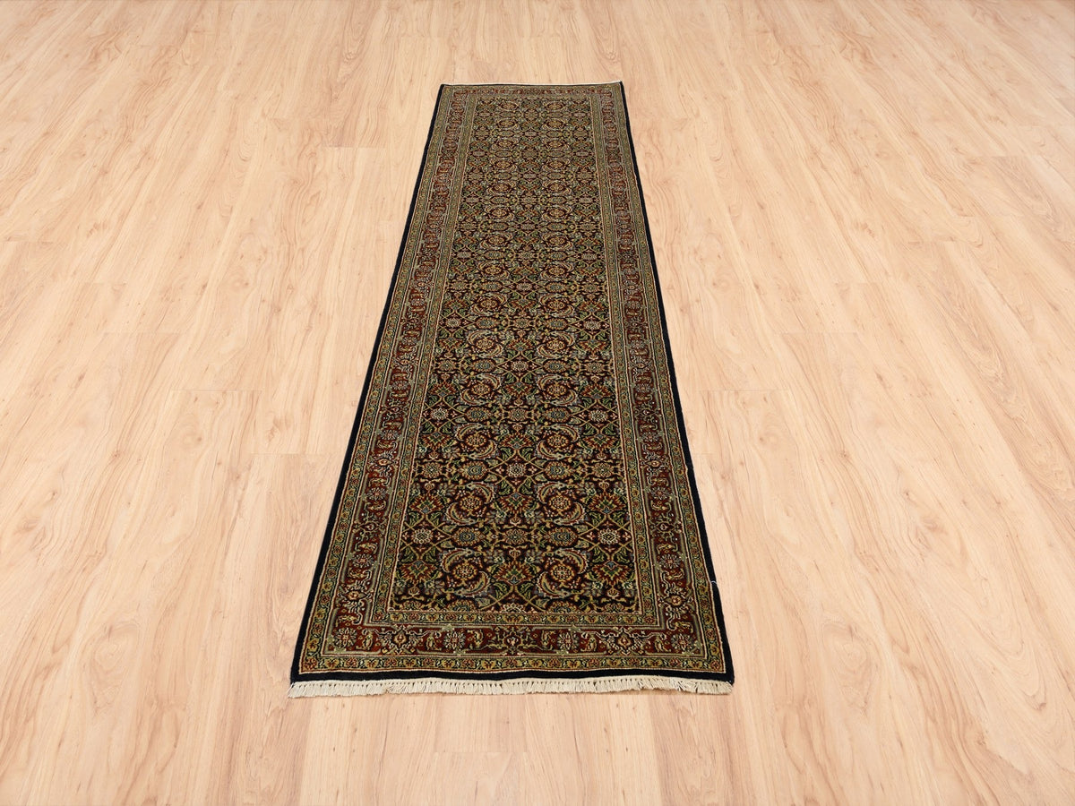 Herati Fine Oriental hand-knotted wool runner in Black & Midnight Blue, 2'6" x 10' — SKU O063006 (view 2)